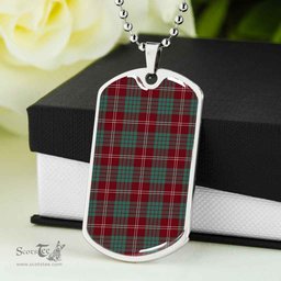 Scottish Crawford Modern Clan Tartan Dog Tag Necklace - Classic Scottish Plaid Tartan Plaid