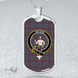 ScottishPlaid Wood Weathered Clan Tartan Dog Tag Necklace - Crest Classic Scottish Plaid Tartan Plaid