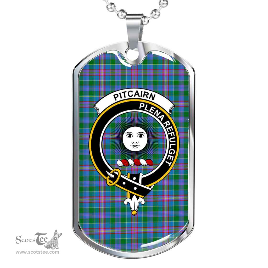Scottish Pitcairn Clan Tartan Dog Tag Necklace - Crest Classic Scottish Plaid Tartan Plaid