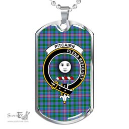 Scottish Pitcairn Clan Tartan Dog Tag Necklace - Crest Classic Scottish Plaid Tartan Plaid