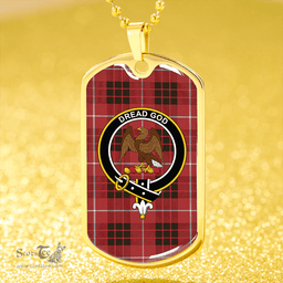 ScottishPlaid Munro Black & Red Weathered Clan Tartan Dog Tag Necklace - Crest Classic Scottish Plaid Tartan Plaid