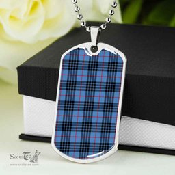 Scottish MacKay Blue Clan Tartan Dog Tag Necklace - Classic Scottish Plaid Tartan Plaid
