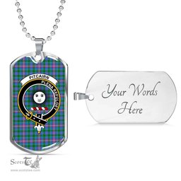 Scottish Pitcairn Clan Tartan Dog Tag Necklace - Crest Classic Scottish Plaid Tartan Plaid