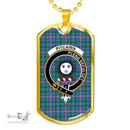 Scottish Pitcairn Clan Tartan Dog Tag Necklace - Crest Classic Scottish Plaid Tartan Plaid