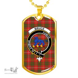 Scottish Bruce Clan Tartan Dog Tag Necklace - Crest Classic Scottish Plaid Tartan Plaid