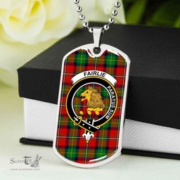 Scottish Fairlie Clan Tartan Dog Tag Necklace - Crest Classic Scottish Plaid Tartan Plaid