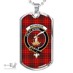 Scottish Matheson Clan Tartan Dog Tag Necklace - Crest Classic Scottish Plaid Tartan Plaid