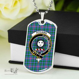 Scottish Pitcairn Clan Tartan Dog Tag Necklace - Crest Classic Scottish Plaid Tartan Plaid