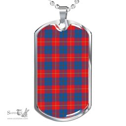 Scottish Galloway Red Clan Tartan Dog Tag Necklace - Classic Scottish Plaid Tartan Plaid