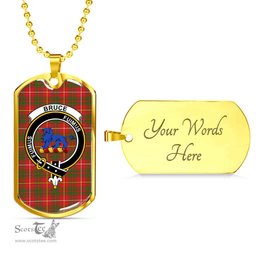 Scottish Bruce Clan Tartan Dog Tag Necklace - Crest Classic Scottish Plaid Tartan Plaid