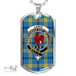 Scottish Laing Clan Tartan Dog Tag Necklace - Crest Classic Scottish Plaid Tartan Plaid