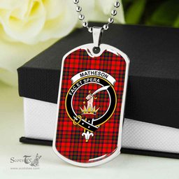 Scottish Matheson Clan Tartan Dog Tag Necklace - Crest Classic Scottish Plaid Tartan Plaid