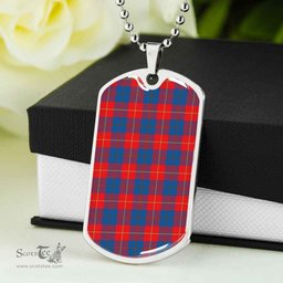 Scottish Galloway Red Clan Tartan Dog Tag Necklace - Classic Scottish Plaid Tartan Plaid