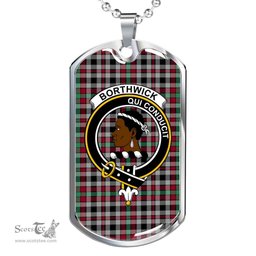 Scottish Borthwick Clan Tartan Dog Tag Necklace - Crest Classic Scottish Plaid Tartan Plaid