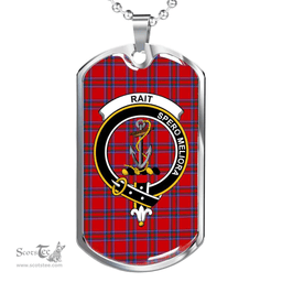 Scottish Rait Clan Tartan Dog Tag Necklace - Crest Classic Scottish Plaid Tartan Plaid