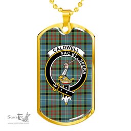 Scottish Caldwell Clan Tartan Dog Tag Necklace - Crest Classic Scottish Plaid Tartan Plaid