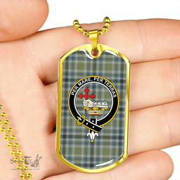 ScottishPlaid MacDonald Hunting (Donald Hunting) Weathered Clan Tartan Dog Tag Necklace - Crest Classic Scottish Plaid Tartan Plaid