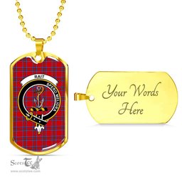 Scottish Rait Clan Tartan Dog Tag Necklace - Crest Classic Scottish Plaid Tartan Plaid