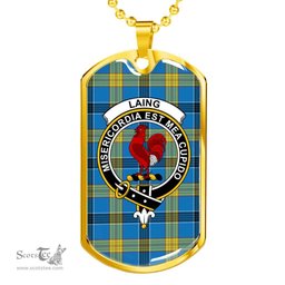 Scottish Laing Clan Tartan Dog Tag Necklace - Crest Classic Scottish Plaid Tartan Plaid
