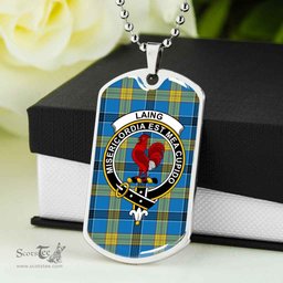 Scottish Laing Clan Tartan Dog Tag Necklace - Crest Classic Scottish Plaid Tartan Plaid