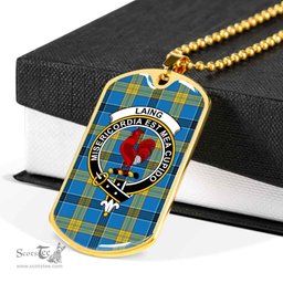Scottish Laing Clan Tartan Dog Tag Necklace - Crest Classic Scottish Plaid Tartan Plaid