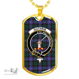 Scottish Guthrie Clan Tartan Dog Tag Necklace - Crest Classic Scottish Plaid Tartan Plaid