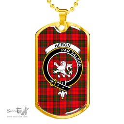 Scottish Heron Clan Tartan Dog Tag Necklace - Crest Classic Scottish Plaid Tartan Plaid