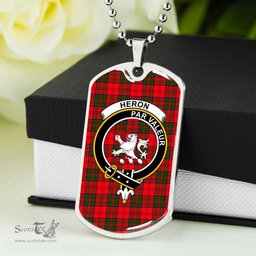 Scottish Heron Clan Tartan Dog Tag Necklace - Crest Classic Scottish Plaid Tartan Plaid