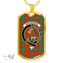 Scottish MacGregor Clan Tartan Dog Tag Necklace - Crest Classic Scottish Plaid Tartan Plaid