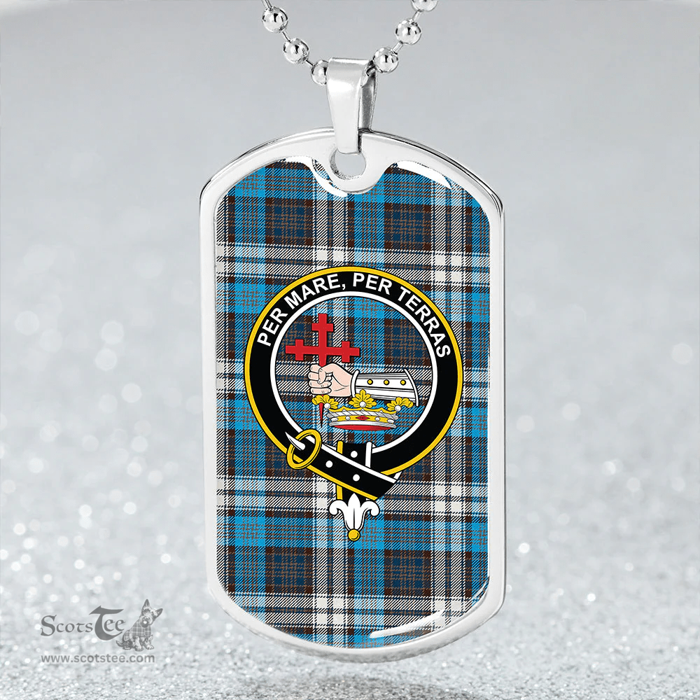 ScottishPlaid MacDonald Dress Muted Blue Special Modern Clan Tartan Dog Tag Necklace - Crest Classic Scottish Plaid Tartan Plaid