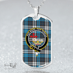 ScottishPlaid MacDonald Dress Muted Blue Special Modern Clan Tartan Dog Tag Necklace - Crest Classic Scottish Plaid Tartan Plaid
