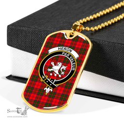 Scottish Heron Clan Tartan Dog Tag Necklace - Crest Classic Scottish Plaid Tartan Plaid