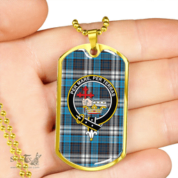 ScottishPlaid MacDonald Dress Muted Blue Special Modern Clan Tartan Dog Tag Necklace - Crest Classic Scottish Plaid Tartan Plaid