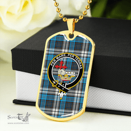 ScottishPlaid MacDonald Dress Muted Blue Special Modern Clan Tartan Dog Tag Necklace - Crest Classic Scottish Plaid Tartan Plaid