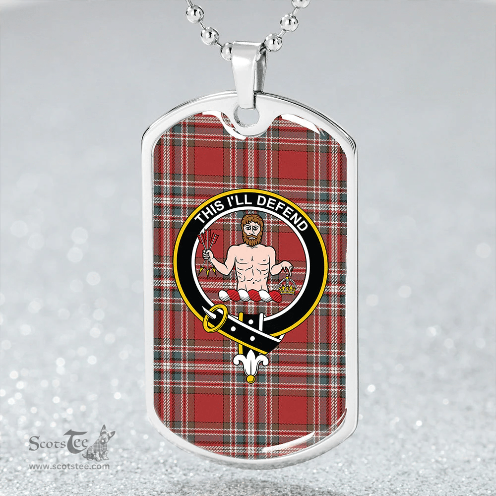 ScottishPlaid MacFarlane Red Weathered Clan Tartan Dog Tag Necklace - Crest Classic Scottish Plaid Tartan Plaid