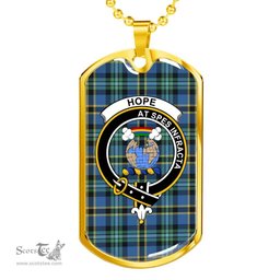 Scottish Hope Clan Tartan Dog Tag Necklace - Crest Classic Scottish Plaid Tartan Plaid