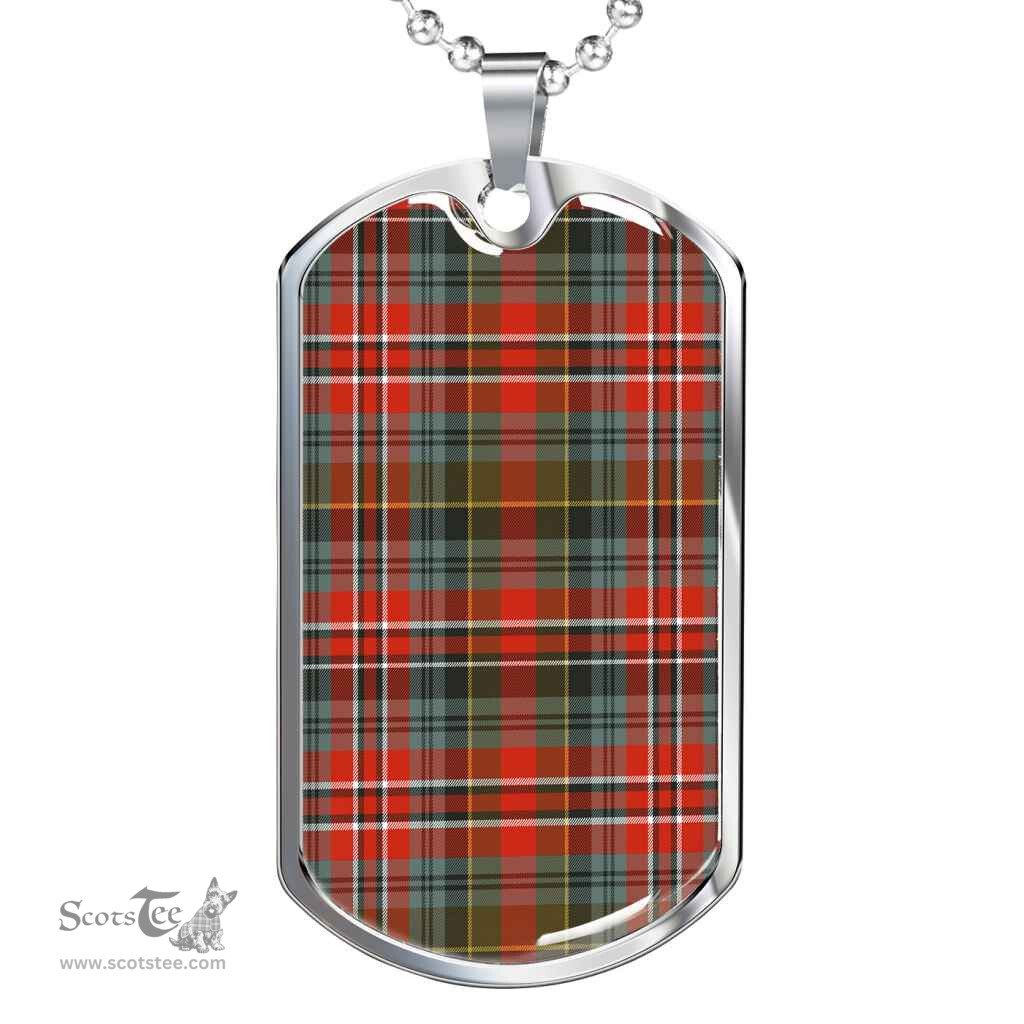 Scottish MacPherson Weathered Clan Tartan Dog Tag Necklace - Classic Scottish Plaid Tartan Plaid