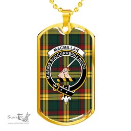 Scottish MacMillan Clan Tartan Dog Tag Necklace - Crest Classic Scottish Plaid Tartan Plaid