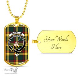 Scottish MacMillan Clan Tartan Dog Tag Necklace - Crest Classic Scottish Plaid Tartan Plaid