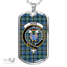Scottish Hope Clan Tartan Dog Tag Necklace - Crest Classic Scottish Plaid Tartan Plaid