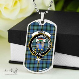 Scottish Hope Clan Tartan Dog Tag Necklace - Crest Classic Scottish Plaid Tartan Plaid