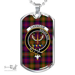 Scottish Carnegie Clan Tartan Dog Tag Necklace - Crest Classic Scottish Plaid Tartan Plaid