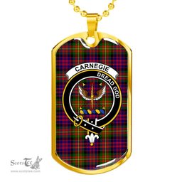 Scottish Carnegie Clan Tartan Dog Tag Necklace - Crest Classic Scottish Plaid Tartan Plaid