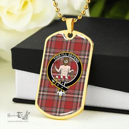 ScottishPlaid MacFarlane Red Weathered Clan Tartan Dog Tag Necklace - Crest Classic Scottish Plaid Tartan Plaid