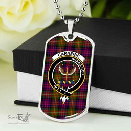 Scottish Carnegie Clan Tartan Dog Tag Necklace - Crest Classic Scottish Plaid Tartan Plaid