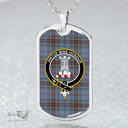 ScottishPlaid MacLean #2 Weathered Clan Tartan Dog Tag Necklace - Crest Classic Scottish Plaid Tartan Plaid