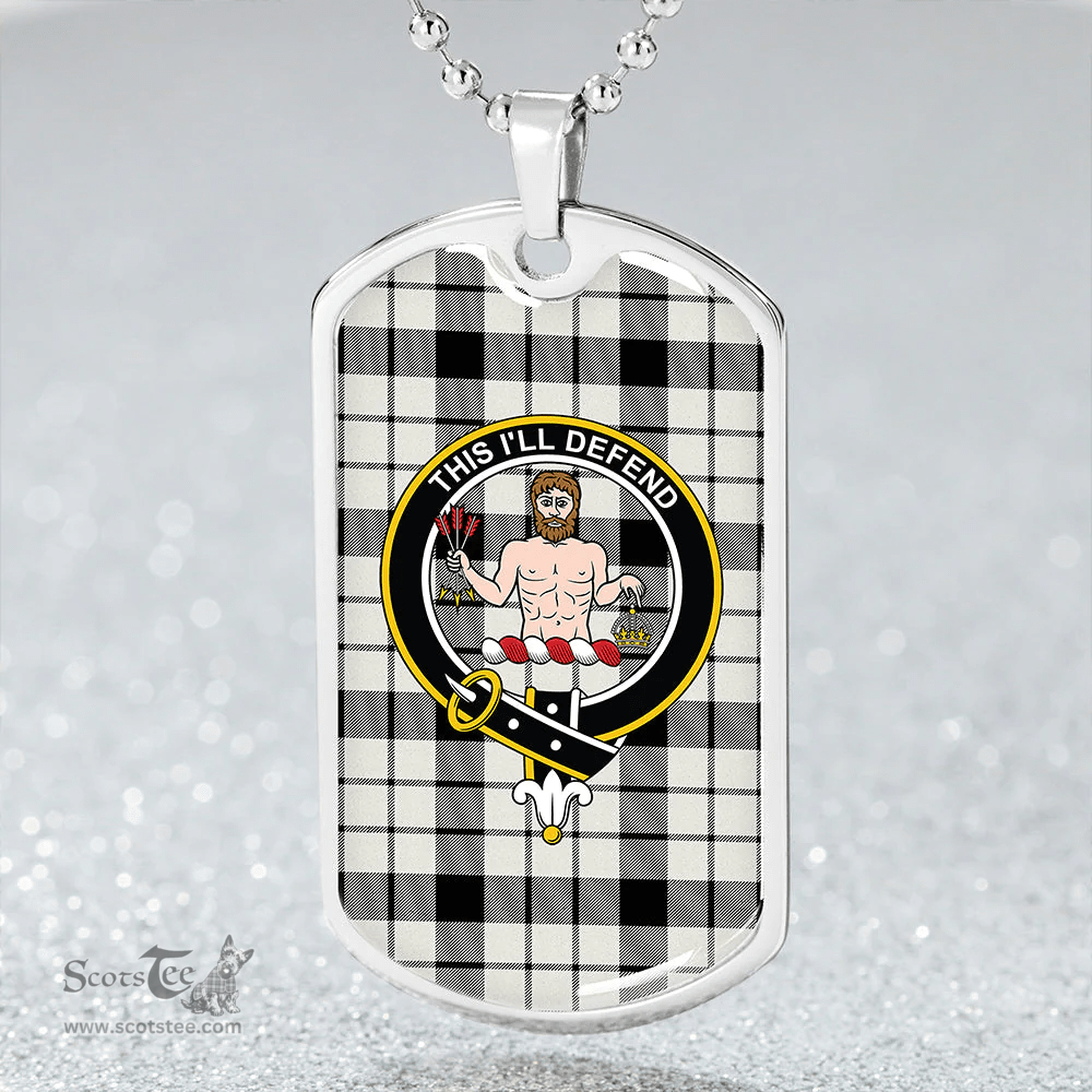 ScottishPlaid MacFarlane Black and White (Wallace/Wallas Dress #3) Ancient Clan Tartan Dog Tag Necklace - Crest Classic Scottish Plaid Tartan Plaid