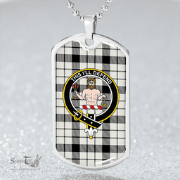 ScottishPlaid MacFarlane Black and White (Wallace/Wallas Dress #3) Ancient Clan Tartan Dog Tag Necklace - Crest Classic Scottish Plaid Tartan Plaid