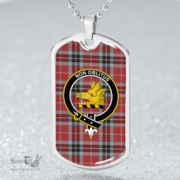 ScottishPlaid MacTavish (Thomson Red) Weathered Clan Tartan Dog Tag Necklace - Crest Classic Scottish Plaid Tartan Plaid