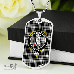 ScottishPlaid MacLean Black & White Modern Clan Tartan Dog Tag Necklace - Crest Classic Scottish Plaid Tartan Plaid